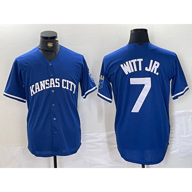 Boles  Kansas City Royals #7 Bobby Witt Jr Blue  Cool Base Stitched Jersey
