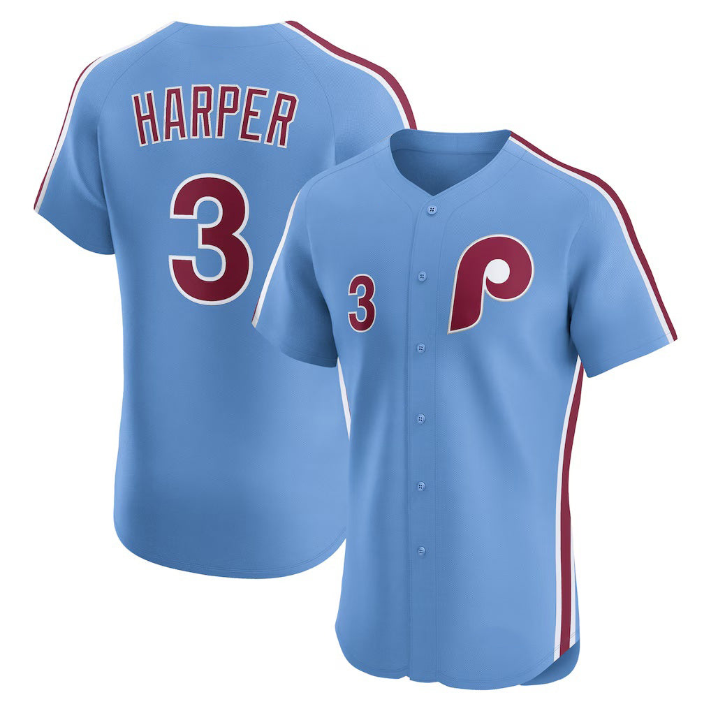 Boles  Philadelphia Phillies #3 Bryce Harper Light Blue  Alternate Elite Jersey