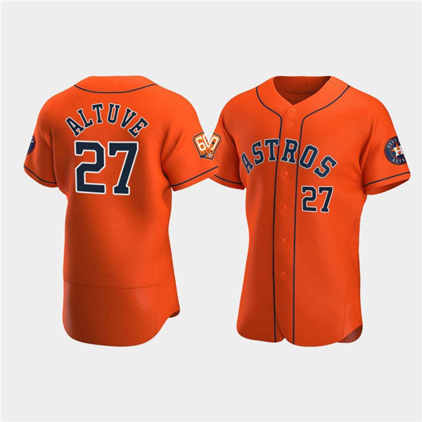 Boles Houston Astros #27 Jose Altuve Orange  60th Anniversary Flex Base Stitched Jersey