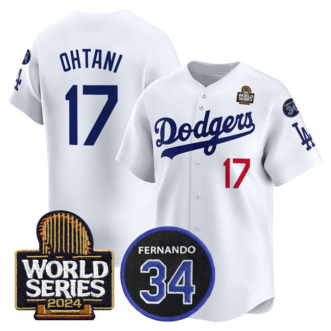 Boles Los Angeles Dodgers #17 Shohei Ohtani White  2024 World Series With Fernando Memorial Patch Limited Stitched Jersey 2