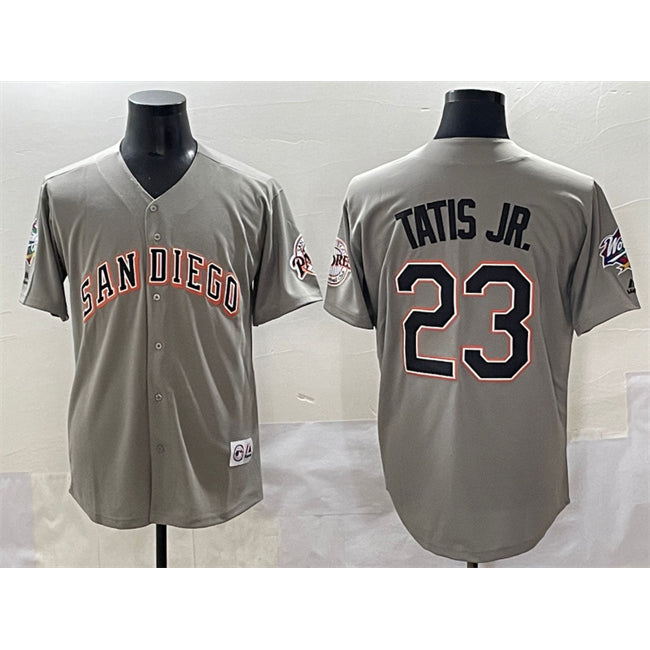 Boles  San Diego Padres #23 Fernando Tatis Jr. Gray  Fashion Throwback With Patch Cool Base Stitched Jersey