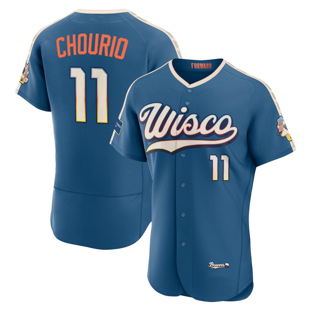 Boles    Milwaukee Brewers #11 Jackson Chourio Mineral Blue  2026 City Connect Authentic Sponsor Patch Jersey