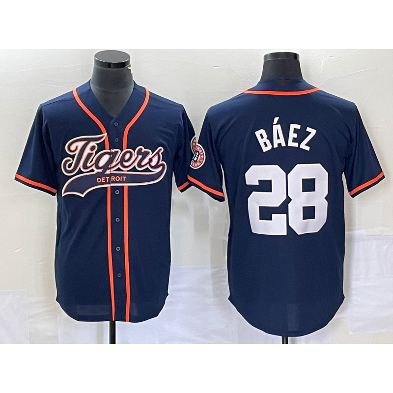 Boles Detroit Tigers #28 Javier B¨¢ez Navy  Cool Base Stitched Jersey
