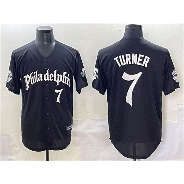 Boles  Philadelphia Phillies #7 Trea Turner Black  Gothic Vapor Limited Stitched Jersey