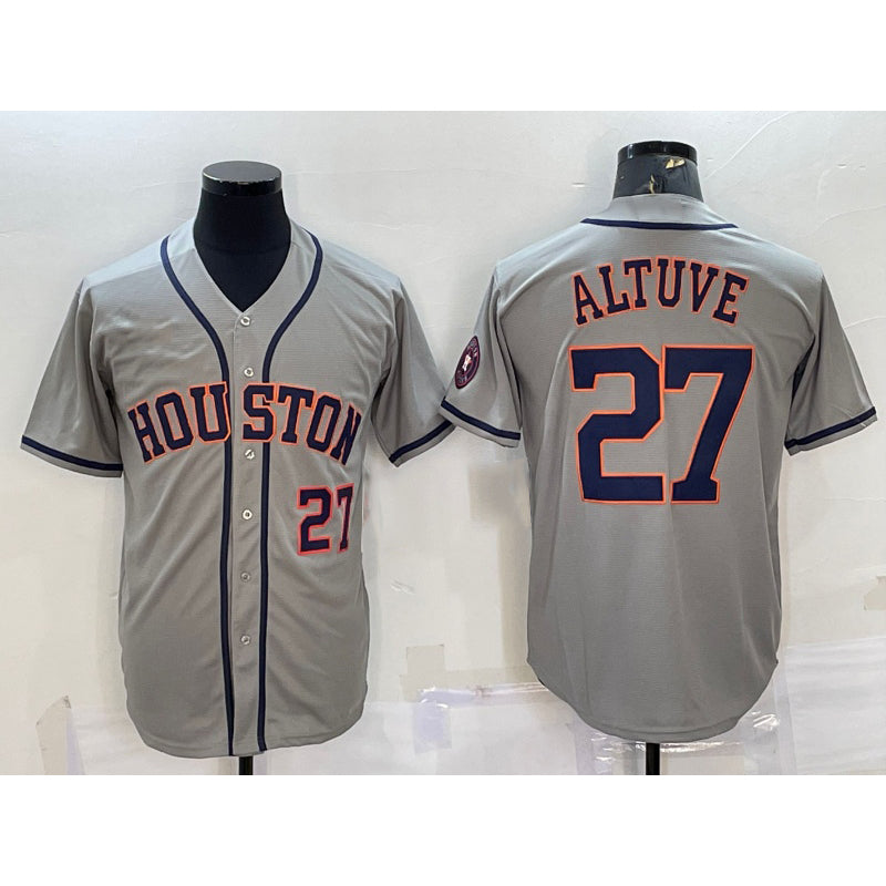 Boles Houston Astros #27 Jose Altuve Number Grey  With Patch Stitched Cool Base Jersey