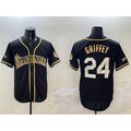 Boles Seattle Mariners #24 Ken Griffey Jr. Black Gold  Cool Base Stitched Jersey