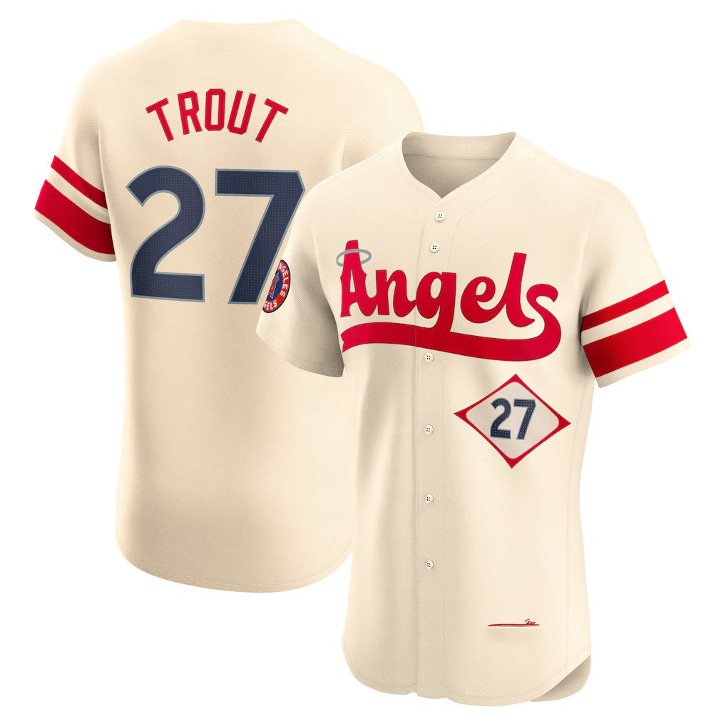 Boles Los Angeles Angels #27 Mike Trout Cream  City Connect Elite Player Jersey