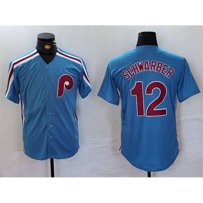 Boles  Philadelphia Phillies #12 Kyle Schwarber Blue  Cool Base Stitched Jersey