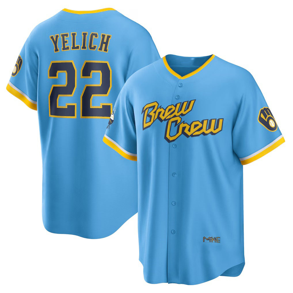 Boles    Milwaukee Brewers #22 Christian Yelich Powder Blue  City Connect Replica Player Jersey
