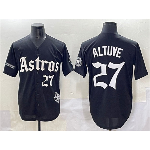 Boles Houston Astros #27 Jose Altuve Black  Gothic 'Houston Born Barrio Raised' Limited Stitched Jersey