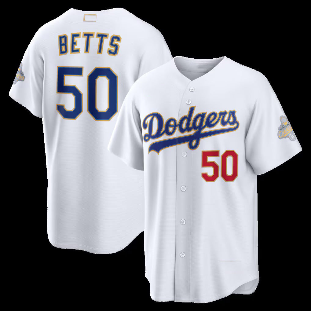 Boles Los Angeles Dodgers #50 Mookie Betts White  2026 Gold Collection Stadium Jersey