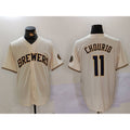 Boles    Milwaukee Brewers #11 Jackson Chourio Cream  Stitched Cool Base Jersey 2