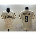 Boles    Milwaukee Brewers #9 Bob Uecker Cream  With Home Patch Stitched Jersey