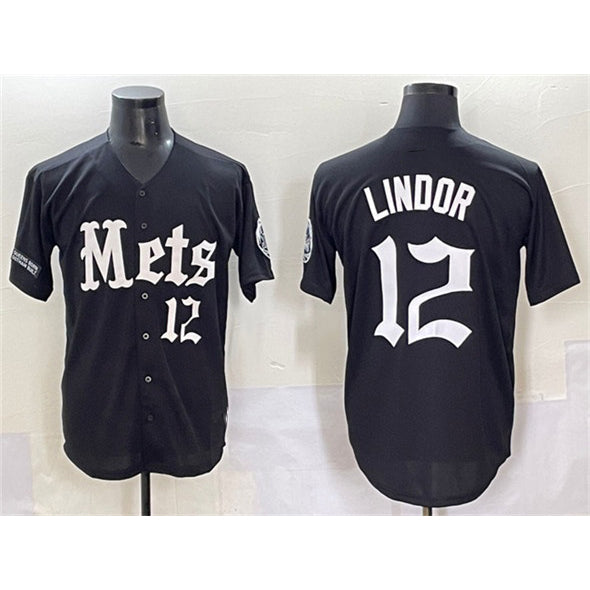 Boles  New York Mets #12 Francisco Lindor Black  'Gotham Gothic Edition' Vapor Premier Limited Stitched Jersey