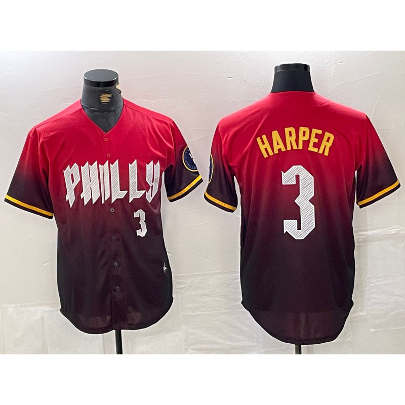Boles  Philadelphia Phillies #3 Bryce Harper Red  2024 City Player Number Cool Base Jersey 2