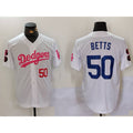 Boles Los Angeles Dodgers #50 Mookie Betts White Pink  Vin & Kobe Patch Stitched Jersey 2