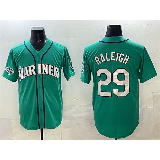 Boles Seattle Mariners #29 Cal Raleigh Aqua  With 2025 AL West Division Champions Patch Limited Stitched jersey