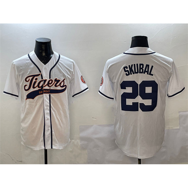Boles Detroit Tigers #29 Tarik Skubal White  With Patch Cool Base Stitched Jersey