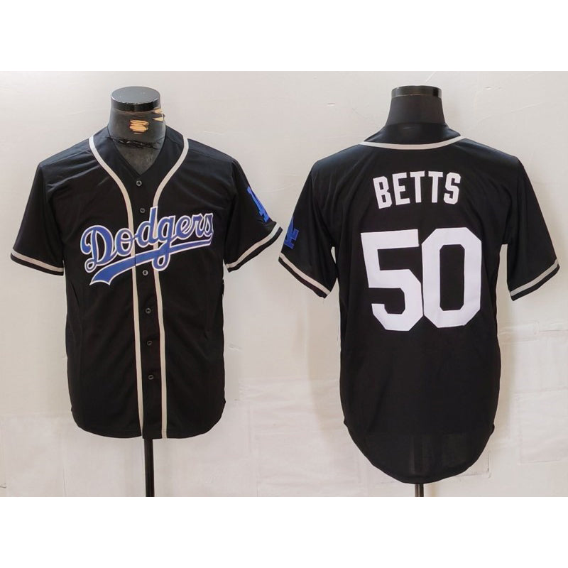 Boles Los Angeles Dodgers #50 Mookie Betts Black White  Cool Base Stitched Jersey