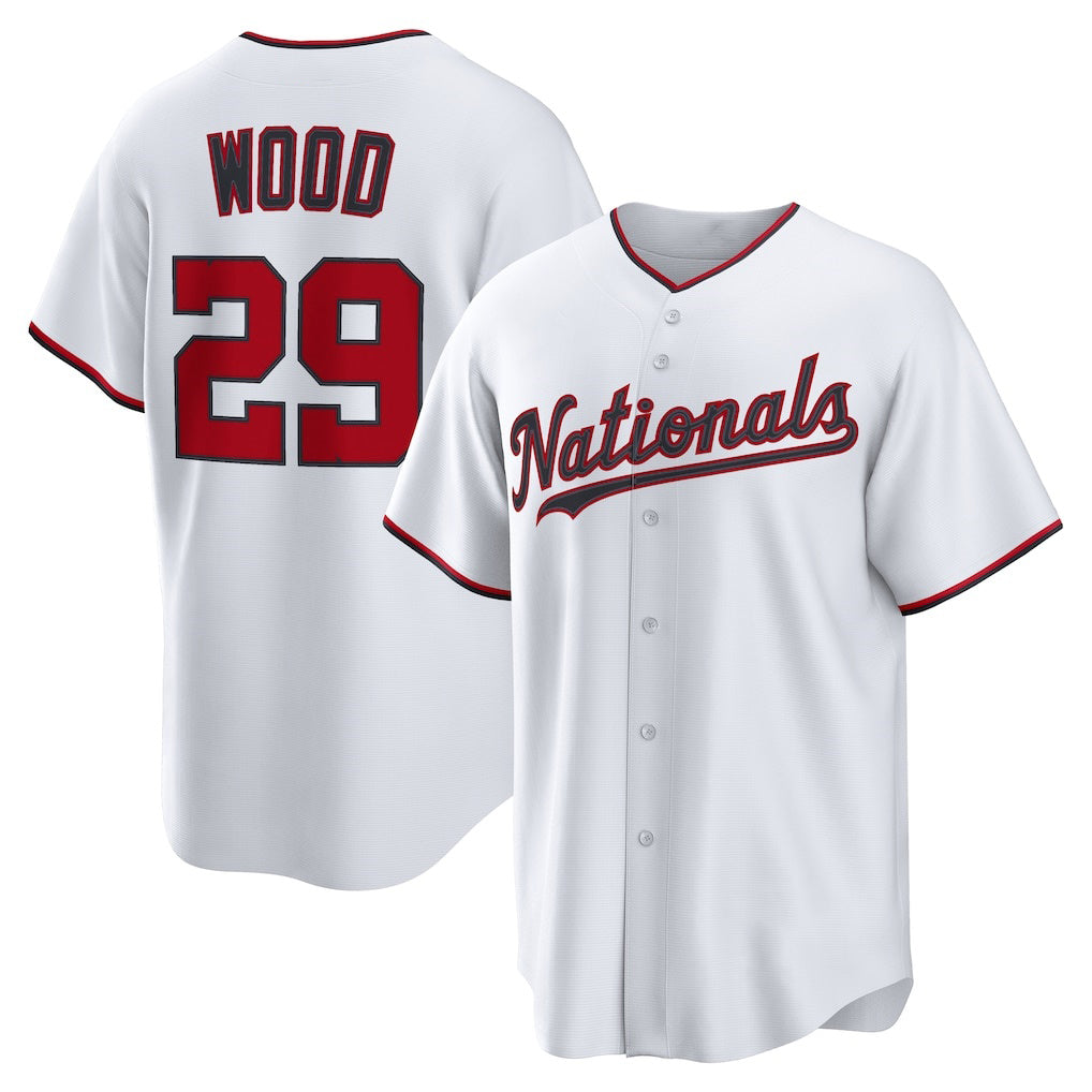 Boles  Washington Nationals #29 James Wood White  Home Replica Jersey