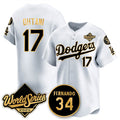 Boles Los Angeles Dodgers #17 Shohei Ohtani White Gold  2025 World Series With No.34 Patch Limited Stitched Jersey
