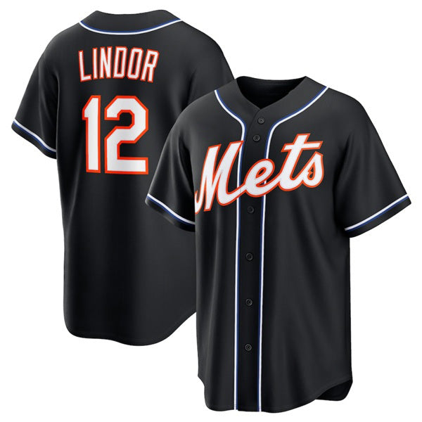 Boles  New York Mets #12 Francisco Lindor 2026 Black  Out Stitched Jersey