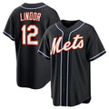 Boles  New York Mets #12 Francisco Lindor 2026 Black  Out Stitched Jersey