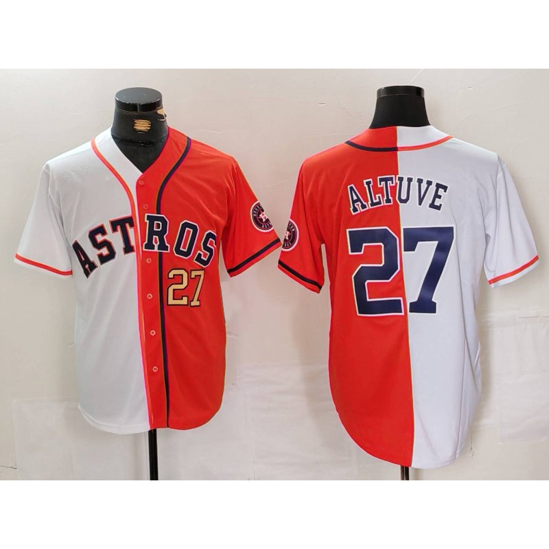 Boles Houston Astros #27 Jose Altuve White Orange  Blue Number Split Stitched Jerseys