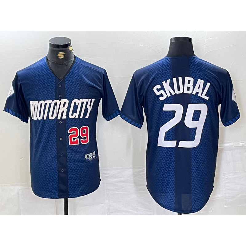 Boles Detroit Tigers #29 Tarik Skubal Number 2024 Navy  City Connect Cool Base Limited Stitched Jersey
