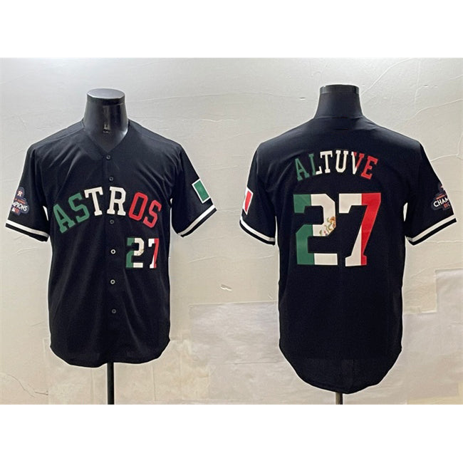 Boles Houston Astros #27 Jose Altuve Black  Mexico With World Serise Champions Patch Cool Base Stitched Jersey 2