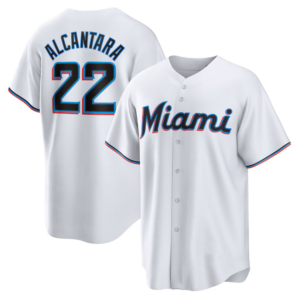 Boles  Miami Marlins #22 Sandy Alcantara White  Replica Player Jersey