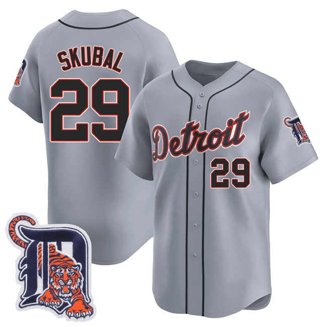Boles Detroit Tigers #29 Tarik Skubal Gray  Logo Patch Vapor Premier Limited Stitched Jersey