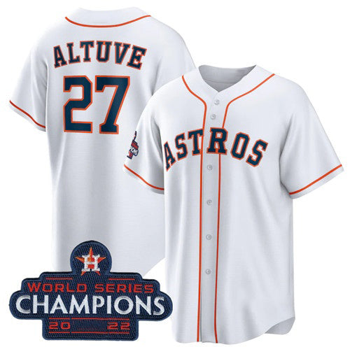 Boles Houston Astros #27 Jose Altuve White  2022 World Series Champions Home Stitched Jersey