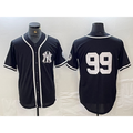 Boles  New York Yankees #99 Aaron Judge No Name Black White  Cool Base Stitched Jersey