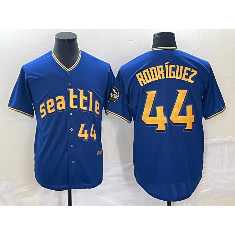 Boles Seattle Mariners #44 Julio Rodriguez Number Blue  2023 City Connect Cool Base Stitched Jersey