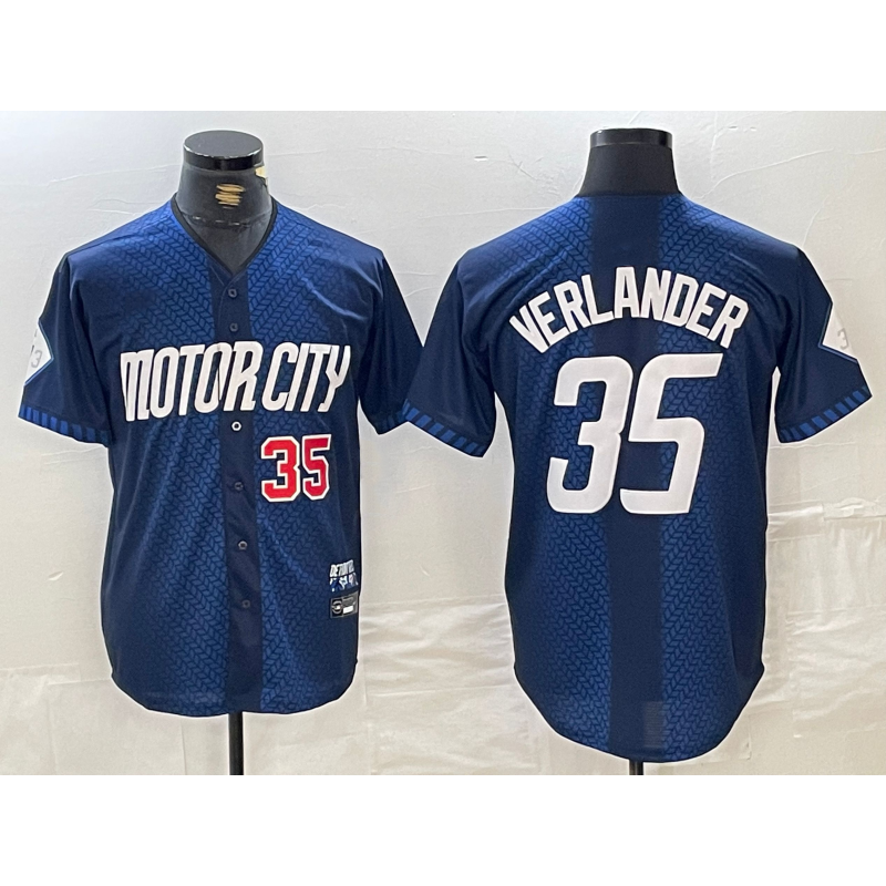 Boles Detroit Tigers #35 Justin Verlander Number Navy  2024 City Connect Cool Base Limited Stitched Jersey