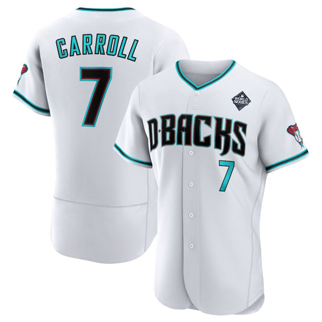 Boles  Arizona Diamondbacks #7 Corbin Carroll White  2023 World Series Flex Base Stitched Jersey
