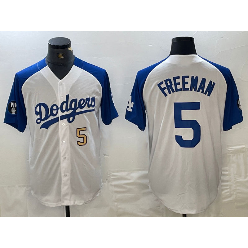 Boles Los Angeles Dodgers #5 Freddie Freeman Number White Blue  Fashion Stitched Cool Base Limited Jersey 3