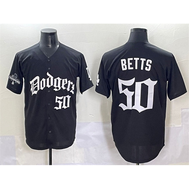Boles Los Angeles Dodgers #50 Mookie Betts Black  2025 LA Gothic Style With 2024 World Series Champions Patch Vapor Premier Limited Stitched Jersey