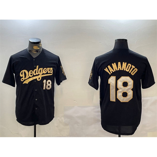 Boles Los Angeles Dodgers #18 Yoshinobu Yamamoto Black Gold  Limited Stitched Jersey