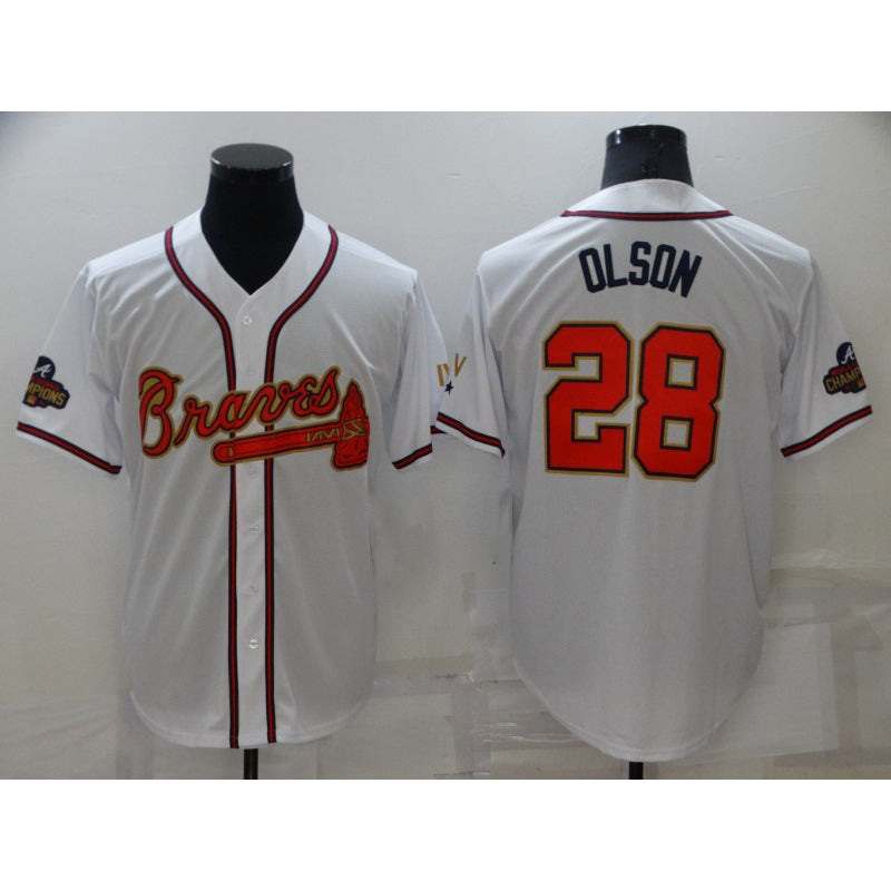 Boles Atlanta Braves #28 Matt Olson 2022 White Gold  World Series Champions Program Cool Base Stitched Jersey