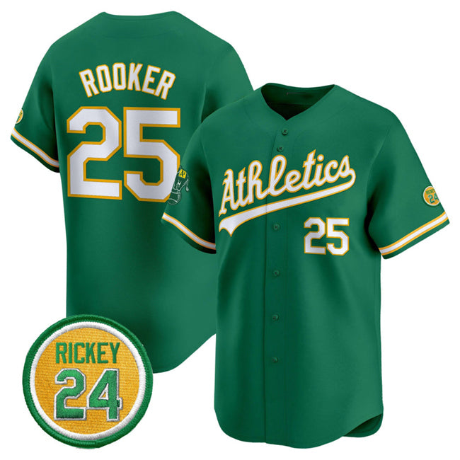 Boles  Oakland Athletics  #25 Brent Rooker Green  2024 Limited With Rickey Henderson Patch Stitched Jersey