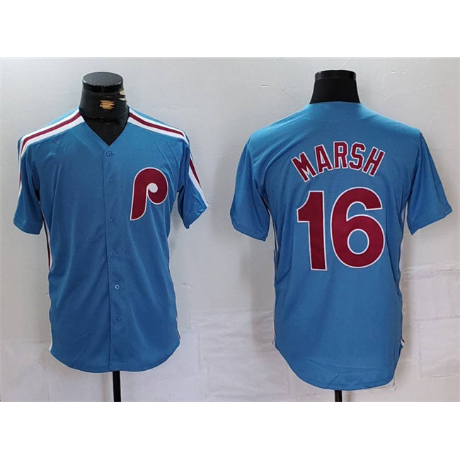 Boles  Philadelphia Phillies #16 Brandon Marsh Blue  Cool Base Stitched Jersey