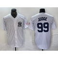 Boles  New York Yankees #99 Aaron Judge Name White  With Patch 2024 Cool Base Stitched Jersey