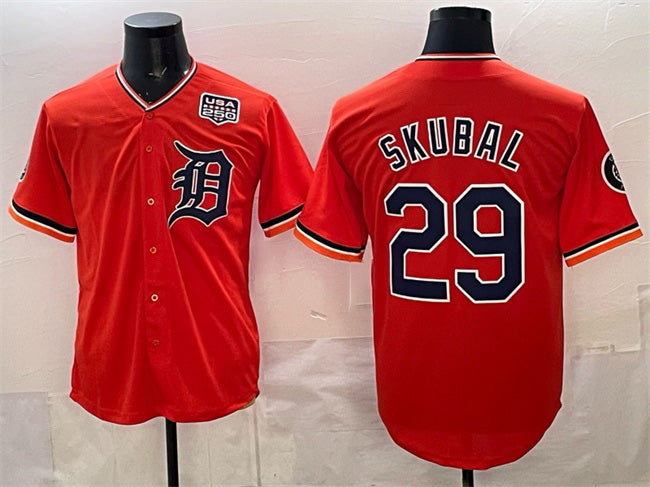 Boles Detroit Tigers #29 Tarik Skubal Orange  2026 Alternate USA 250' Patch Vapor Premier Limited Stitched Jersey