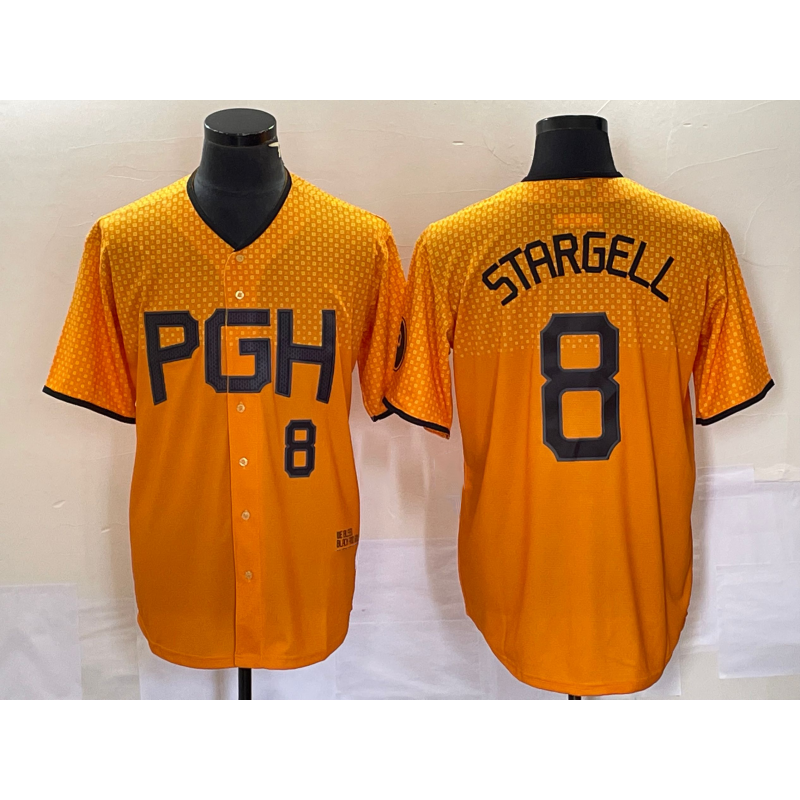 Boles  Pittsburgh Pirates #8 Willie Stargell Number Gold  2023 City Connect Stitched Jersey 2