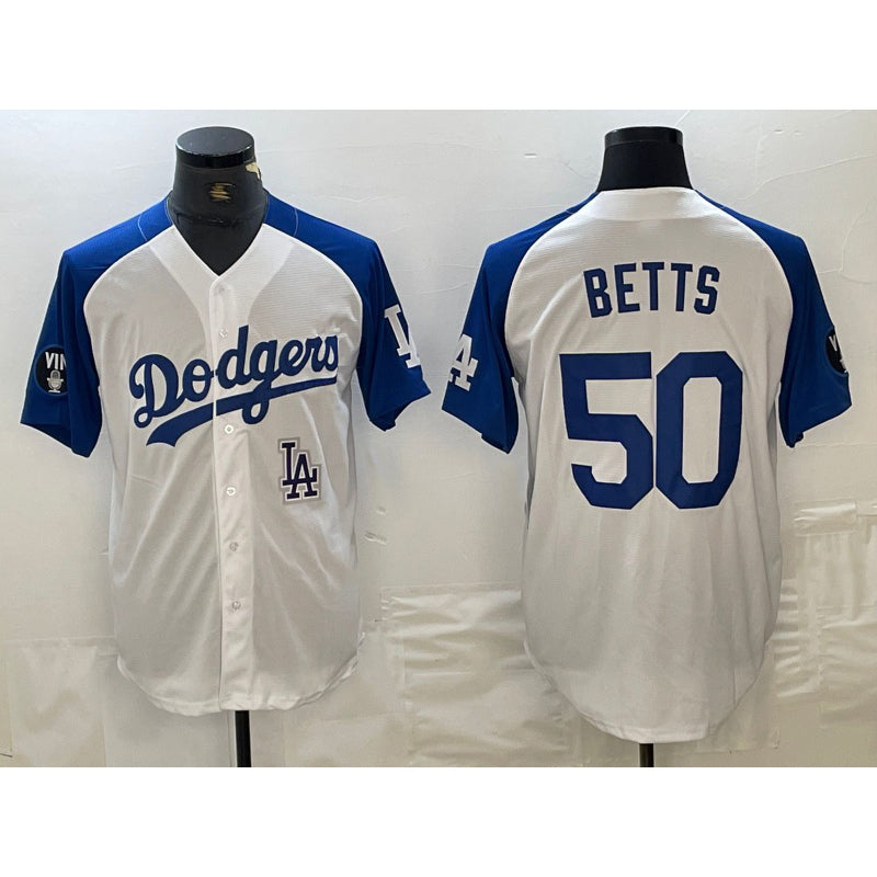 Boles Los Angeles Dodgers #50 Mookie Betts White  Blue Fashion Stitched Cool Base Limited Jersey 2