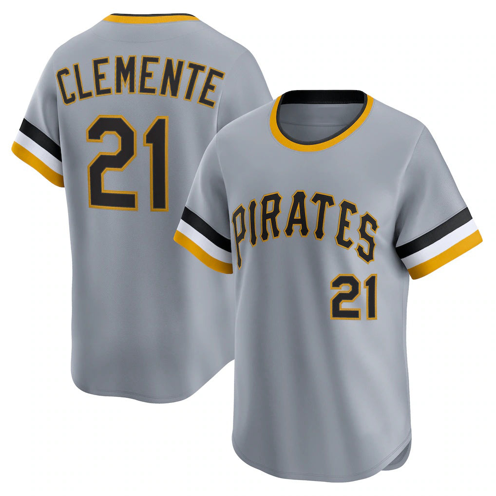 Boles  Pittsburgh Pirates #21 Roberto Clemente Gray  Throwback Cooperstown Collection Limited Jersey