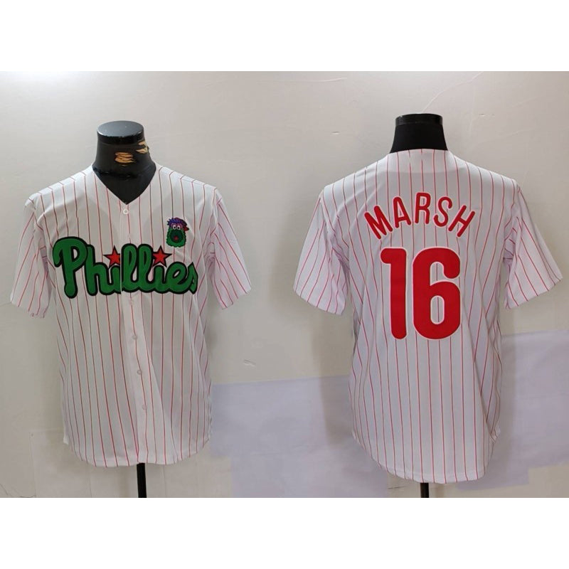 Boles  Philadelphia Phillies #16 Brandon Marsh White Green  Cool Base Stitched Jersey 2