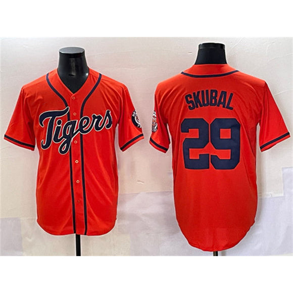 Boles Detroit Tigers #29 Tarik Skubal Orange  With Patch Cool Base Stitched Jersey